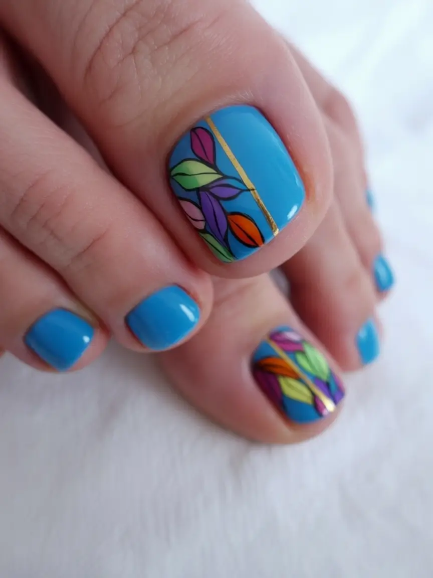 Beach Toe Nails for Summer 2025 Tropical Leaf Linework