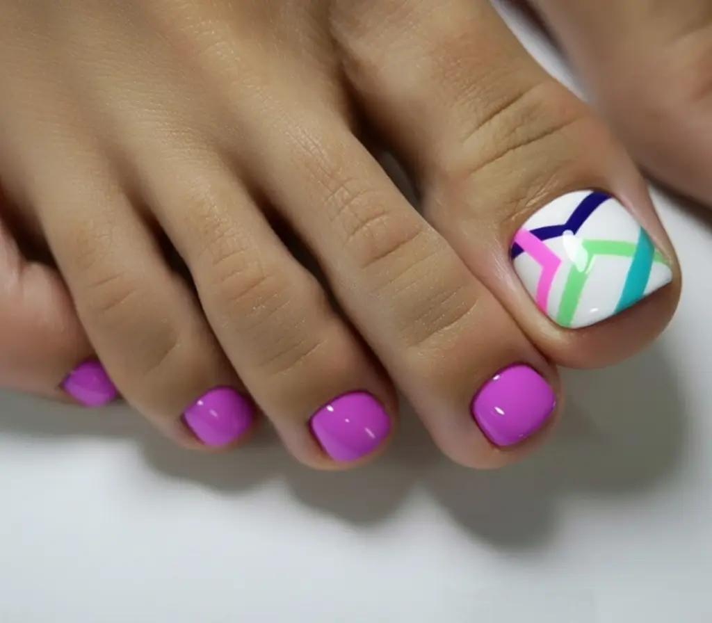 Beach Toe Nails for Summer 2025 Electric Pink Meets Geometric Cool