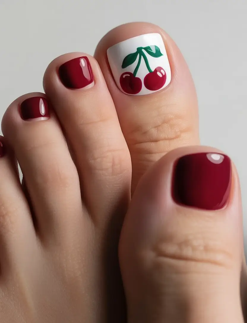 Beach Toe Nails for Summer 2025 Cherry Pop Summer Vibes