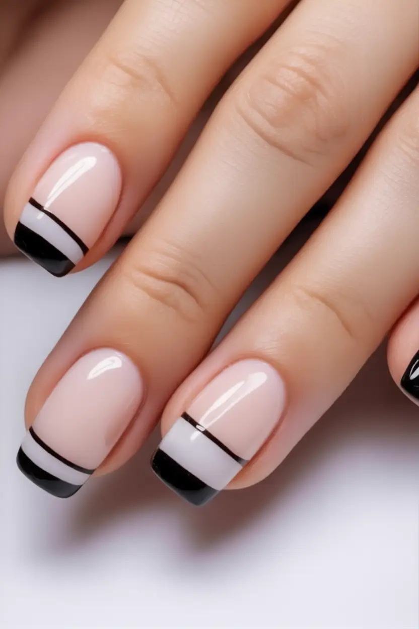 Best July Nail Colors for 2025 Monochrome Chic French Stripe