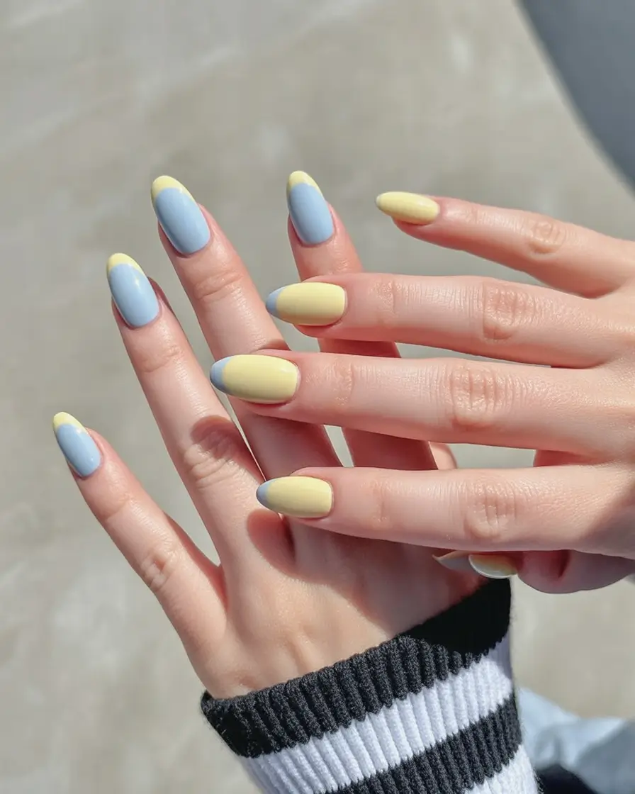Best July Nail Colors for 2025 Split-Tone French in Butter & Sky