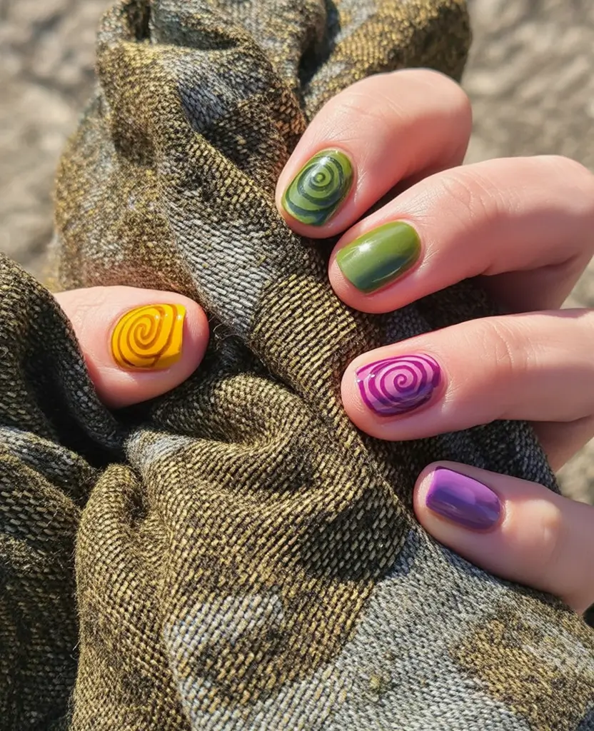 Best July Nail Colors for 2025 Spirals & Color: Psychedelic Chic