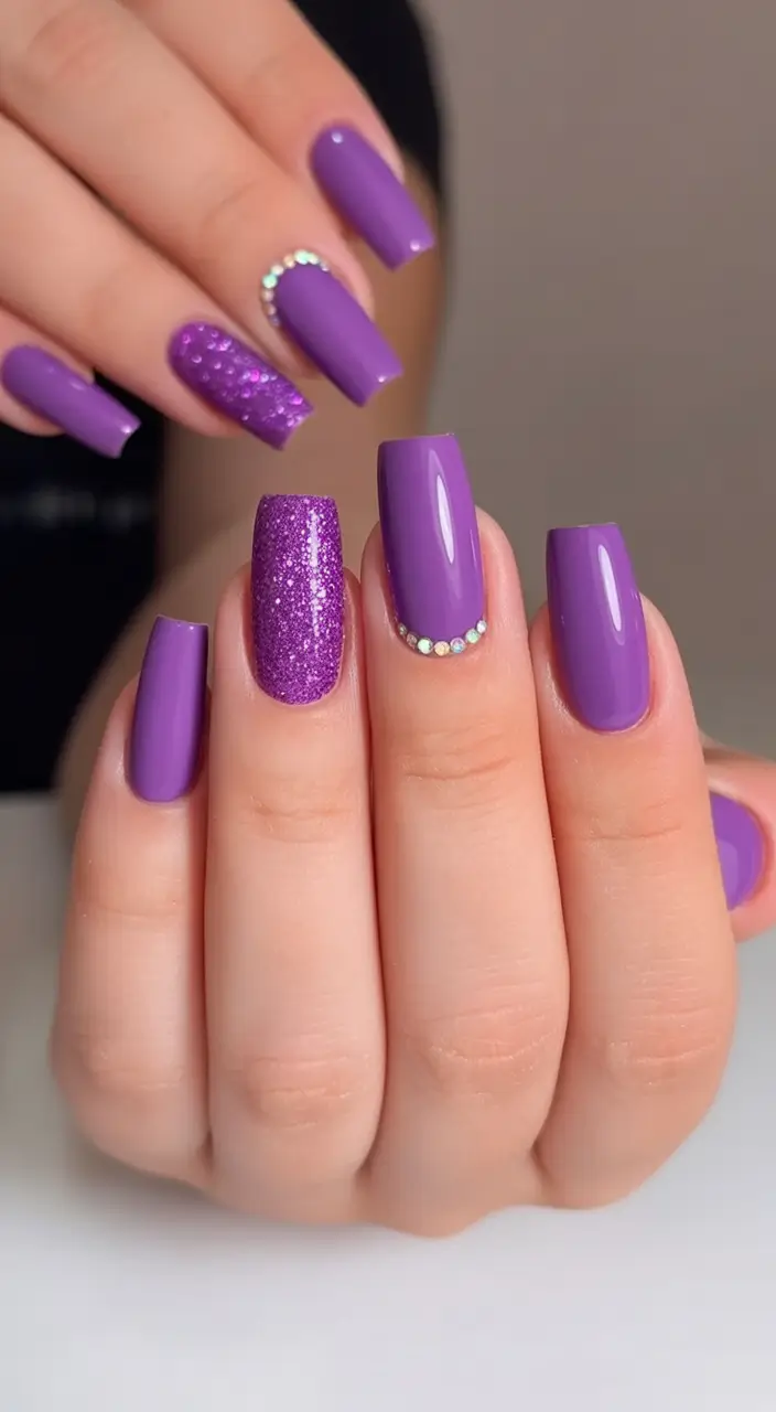 Best July Nail Colors for 2025 Royal Purple Glam With Gemstone Glow