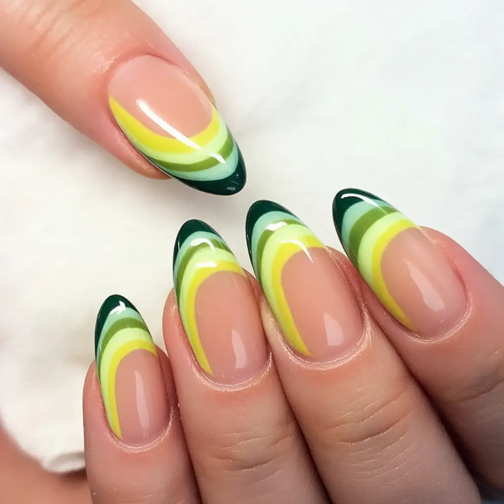 Best July Nail Colors for 2025 Retro Swirl French With Citrus Tones