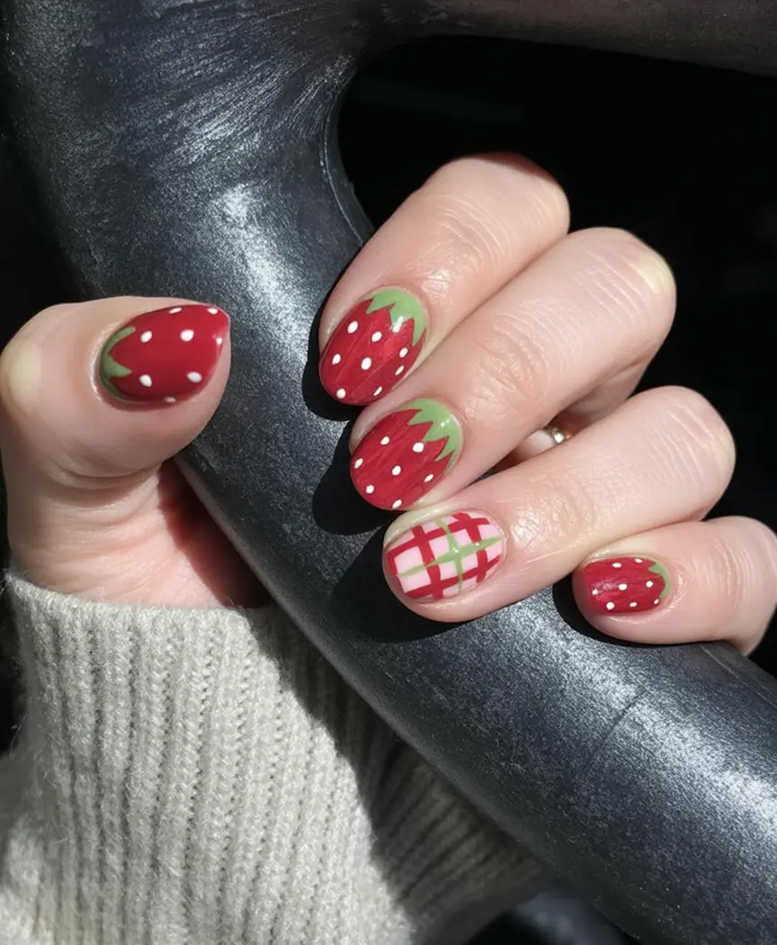 Best July Nail Colors for 2025 Strawberry Picnic Nails Fruity Fresh & Playful