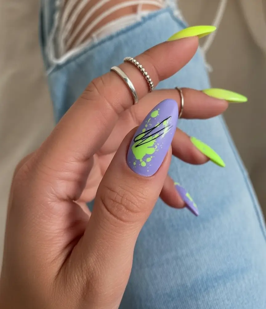 Best July Nail Colors for 2025 Neon Graffiti With Lilac Vibes