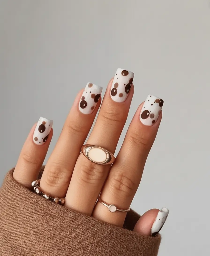 Best July Nail Colors for 2025 Modern Mocha Dot Craze