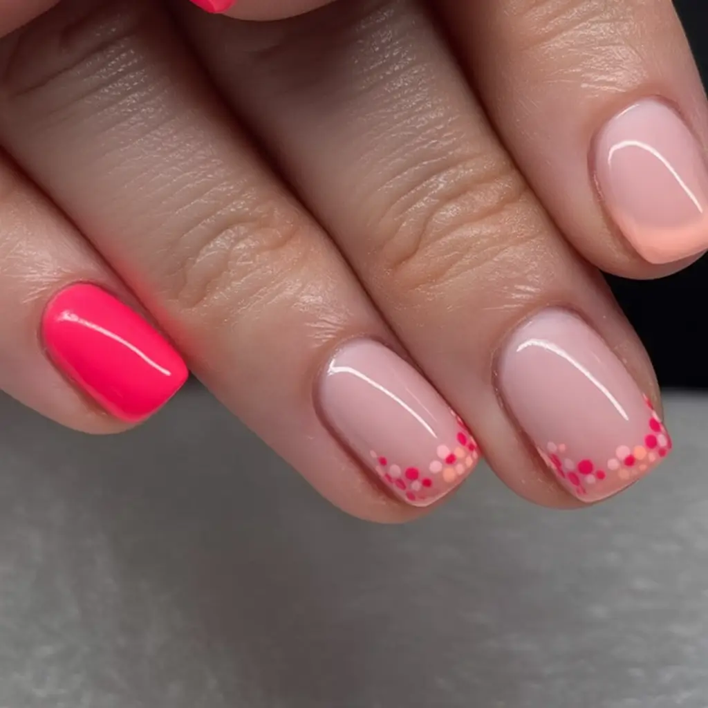 Best July Nail Colors for 2025 Bubblegum Neon French Dots