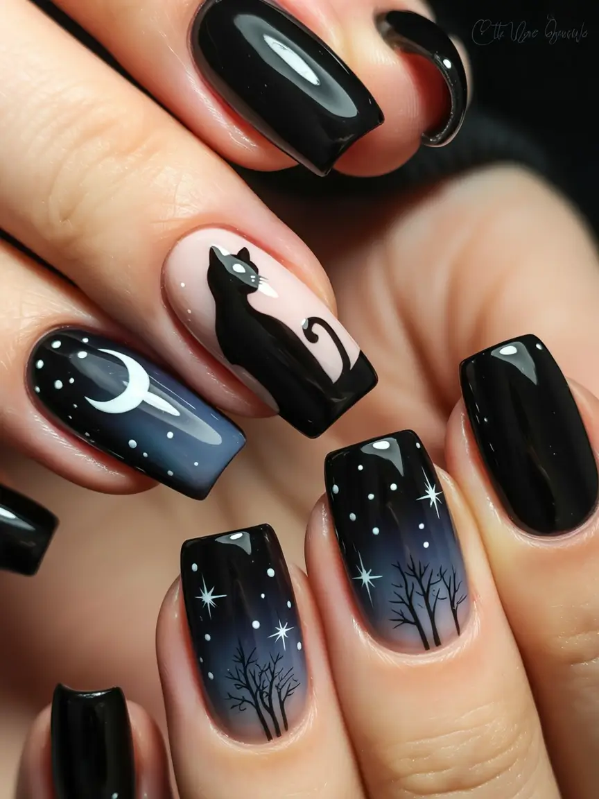 Black Summer Nails for 2025 Looks Midnight Catwalk Mystic Glam With A Celestial Twist