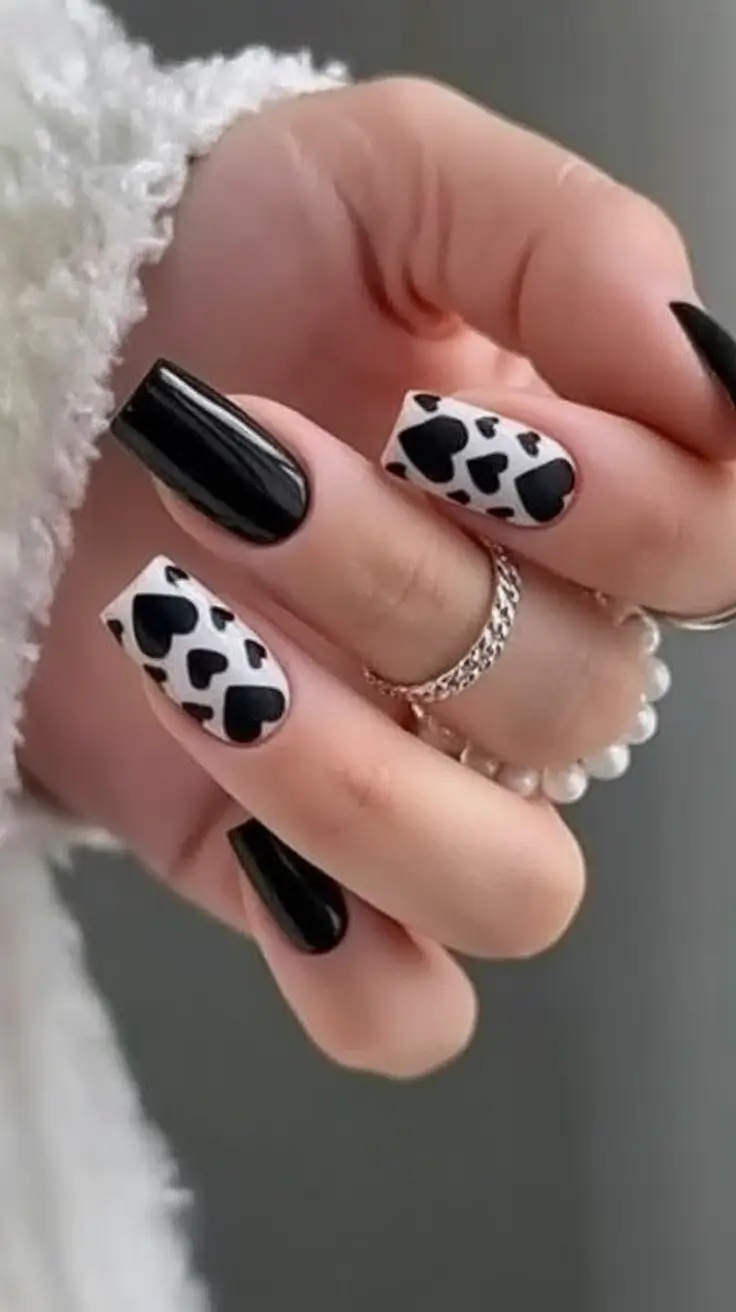 Black Summer Nails for 2025 Looks Heart Pop Graphic Love Meets Summer Boldness