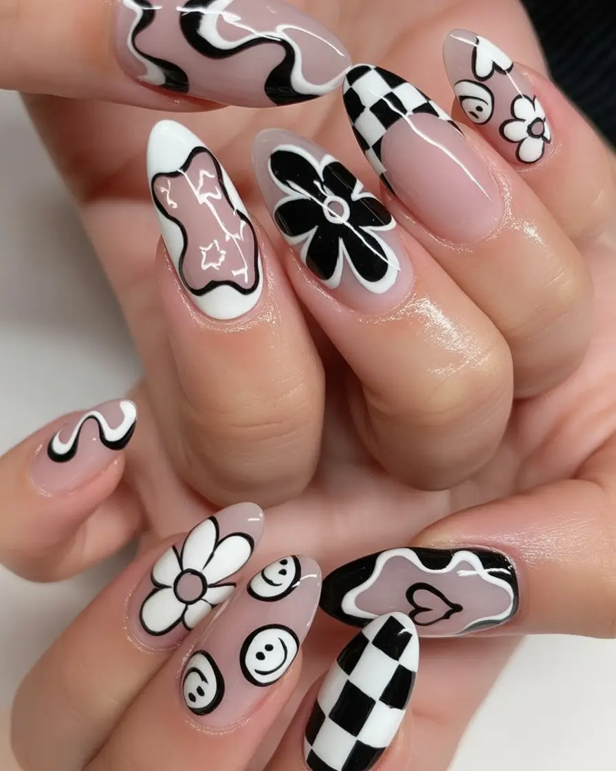 Black Summer Nails for 2025 Looks Retro Bloom Cartoon Cool With A Funky Edge