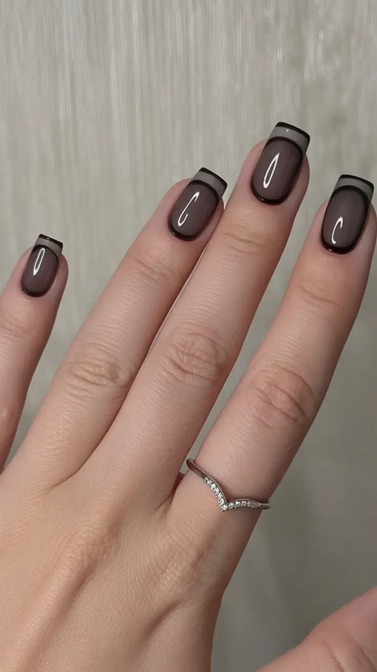Black Summer Nails for 2025 Looks Charcoal Mist Sheer Fade With Graphic Lines