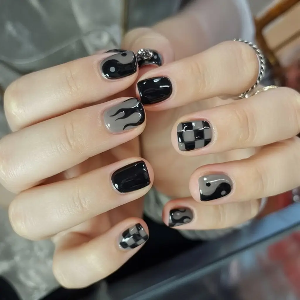 Black Summer Nails for 2025 Looks Grayscale Play Mixed Graphics With Mini Coolness
