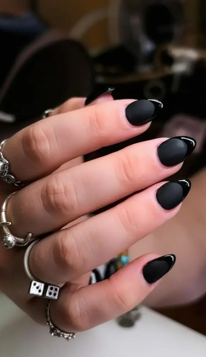 Black Summer Nails for 2025 Looks Velvet Noir Matte Tips With Glossy Clarity