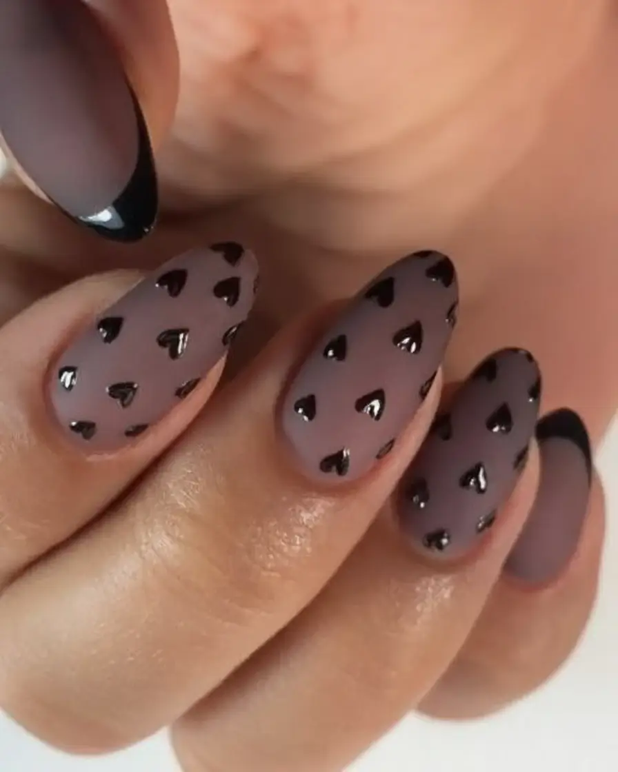 Black Summer Nails for 2025 Looks Glossy Almond Noir with Heartbeat Vibes