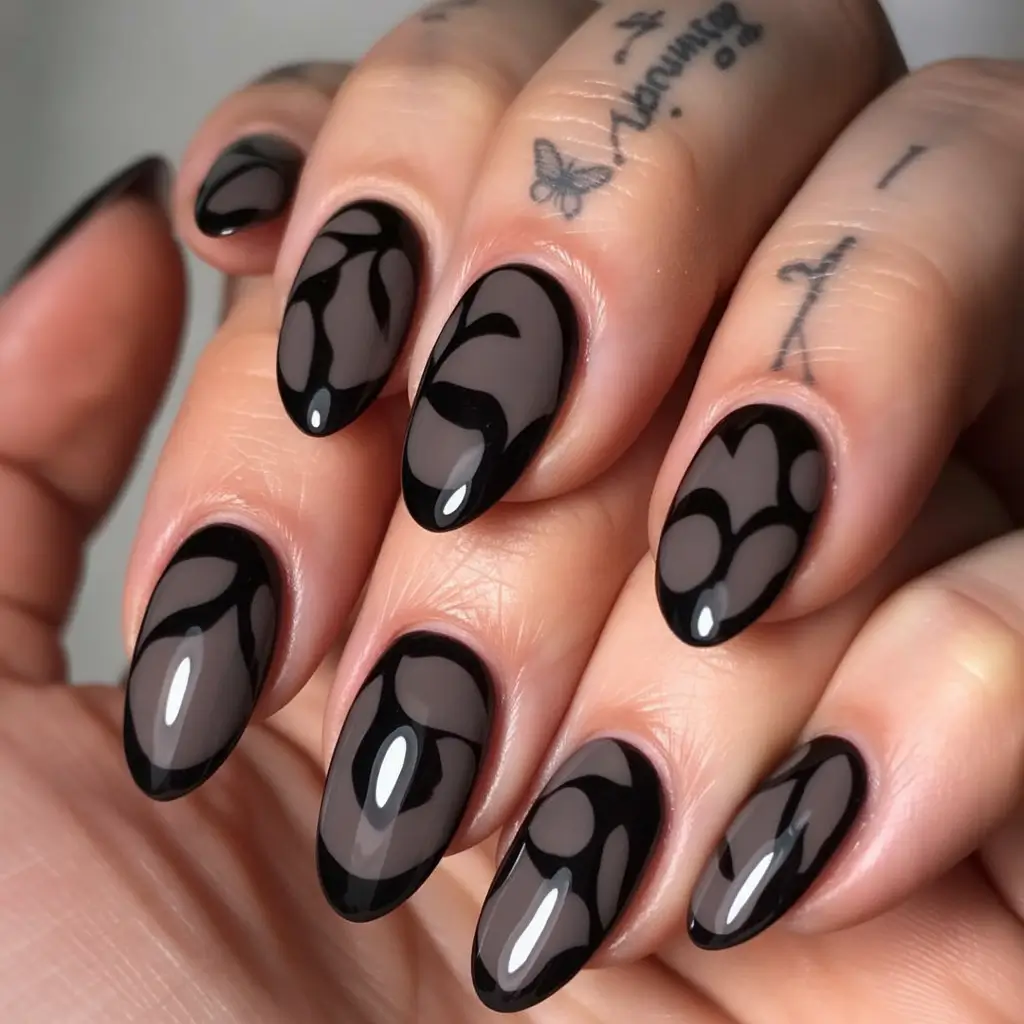 Black Summer Nails for 2025 Looks Bold Blossoms in Glossy Black