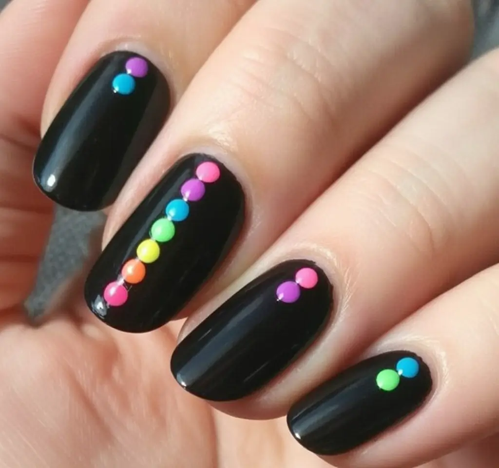 Black Summer Nails for 2025 Looks Rainbow Dots on Midnight Gloss