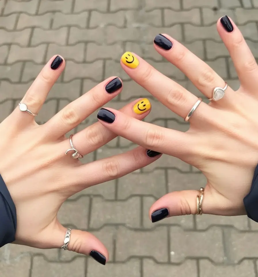 Black Summer Nails for 2025 Looks Smiley Pop Retro Joy With A Neon Punch