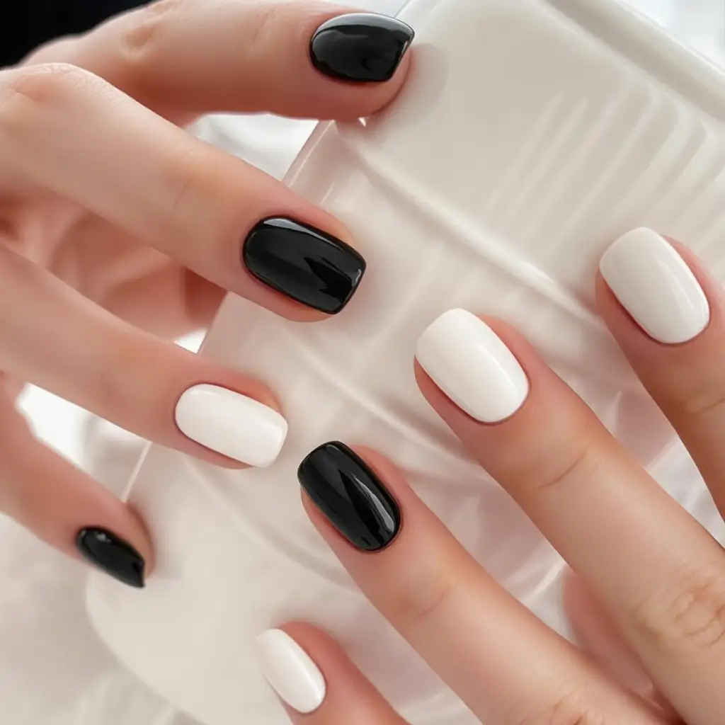 Black Summer Nails for 2025 Looks Chic Monochrome Black And White Simplicity That Speaks