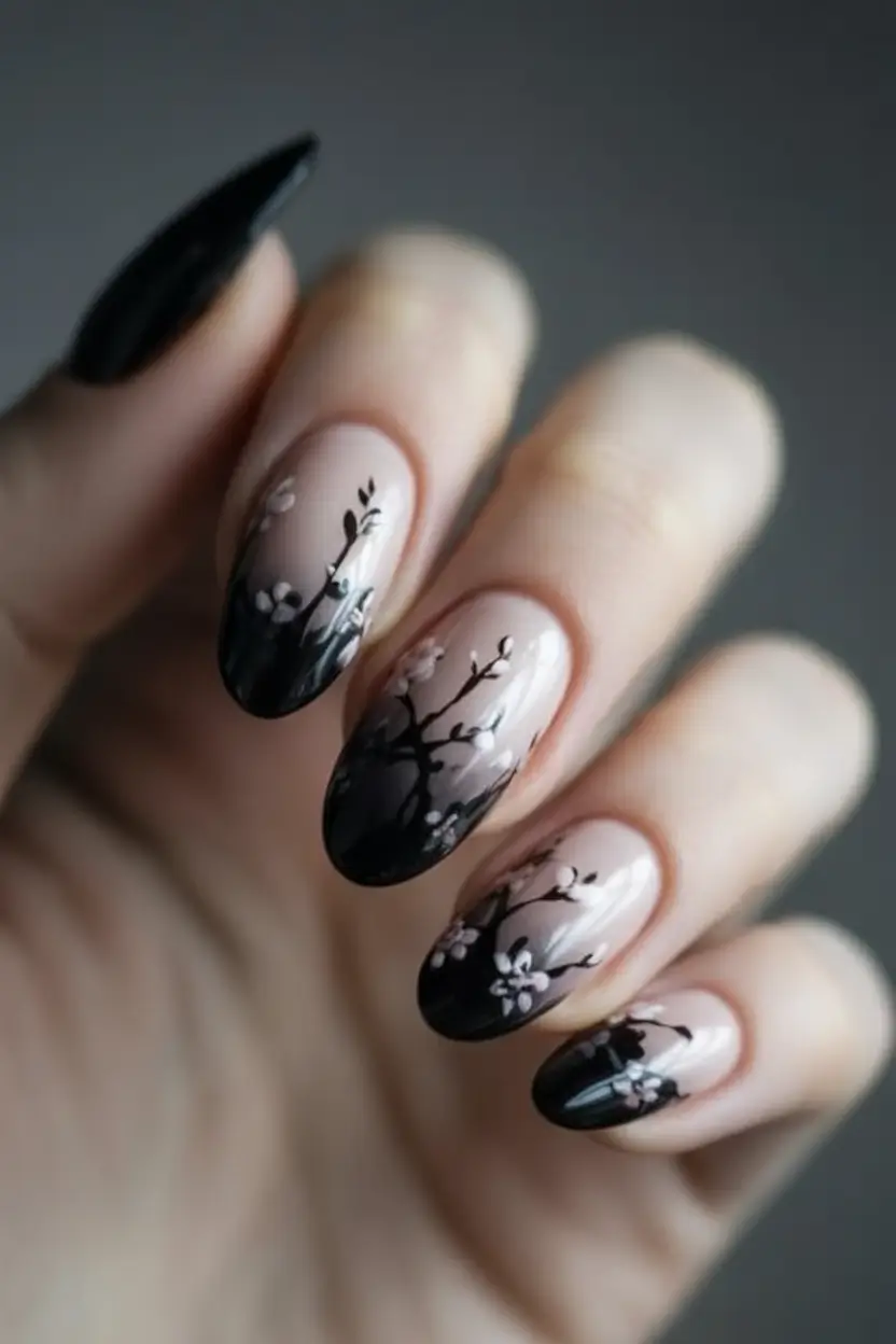 Black Summer Nails for 2025 Looks Bloom Fade Botanical Beauty In Shadow And Light