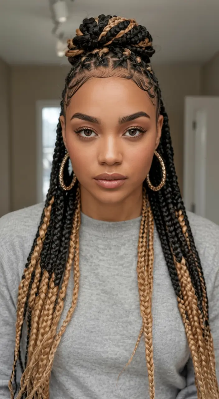 Black Women Hairstyles - Summer 2025 Trends Half-Up, Half-Down Blonde-Tipped Braids