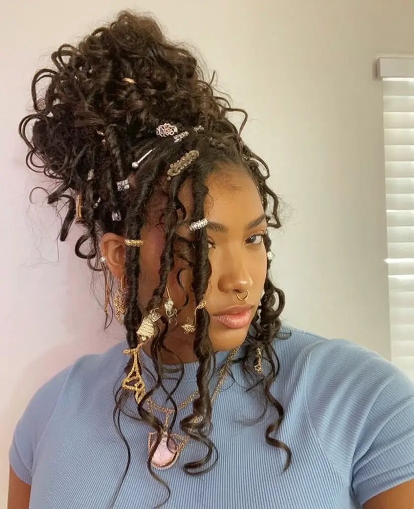 Black Women Hairstyles - Summer 2025 Trends Decorated Faux Locs Bun
