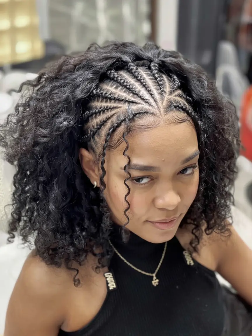 Black Women Hairstyles - Summer 2025 Trends Curly Halo With Cornrow Detail