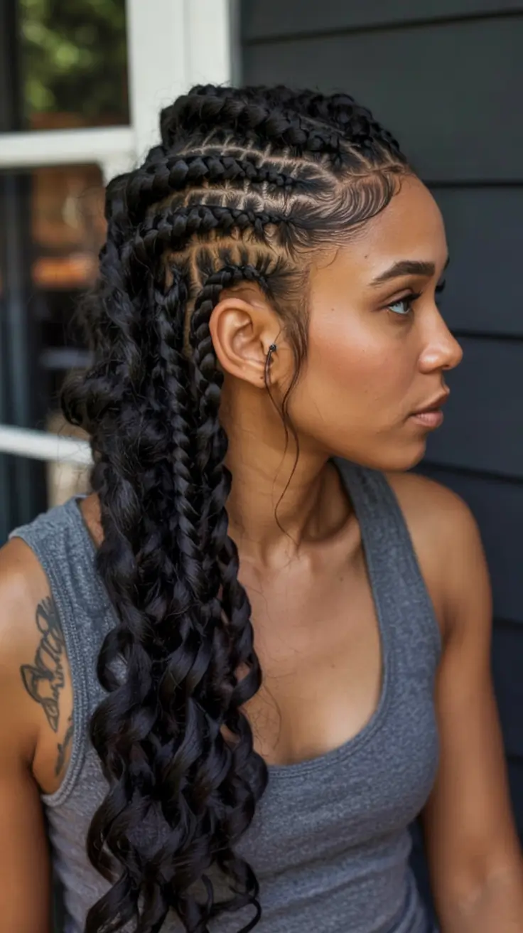 Black Women Hairstyles - Summer 2025 Trends Sleek Mixed-Texture Braided Ponytail