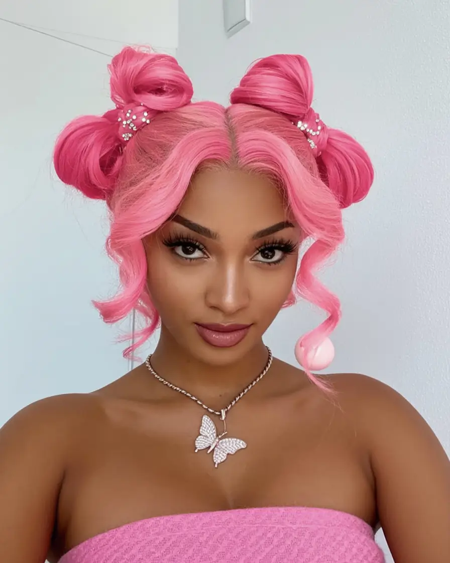 Black Women Hairstyles - Summer 2025 Trends Pink Fantasy Space Buns
