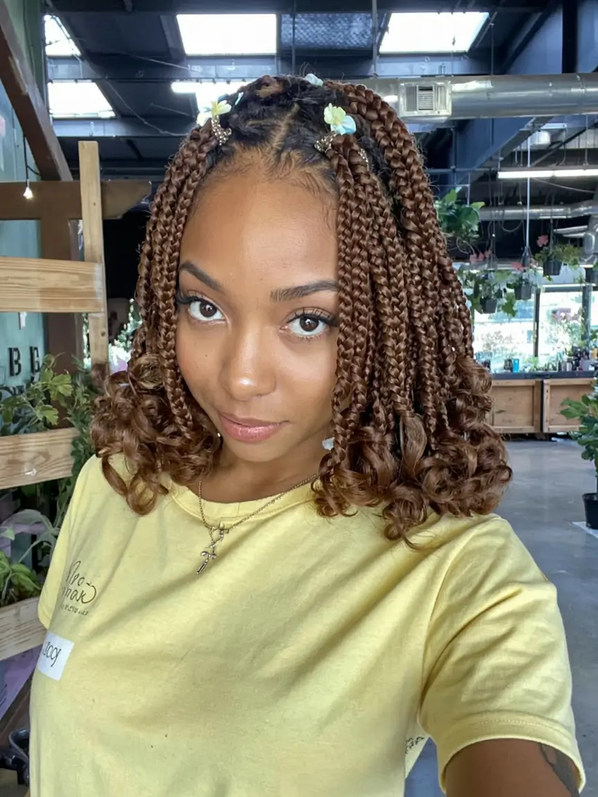 Black Women Hairstyles - Summer 2025 Trends Curly Braided Bob With Sweet Floral Clips