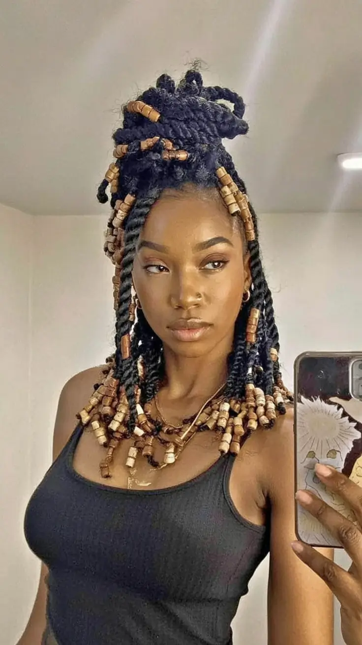 Black Women Hairstyles - Summer 2025 Trends Half-Up Beaded Twists