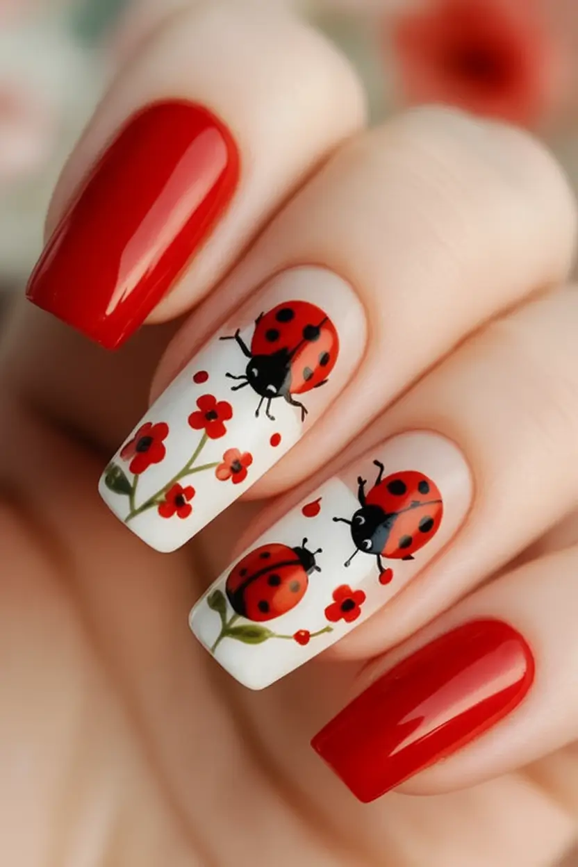 Bold Red Nails for 2025 Summer Ladybug Garden Playfulness