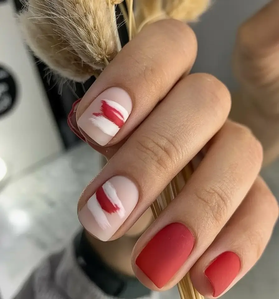 Bold Red Nails for 2025 Summer Minimalist Brushstroke with Matte Red