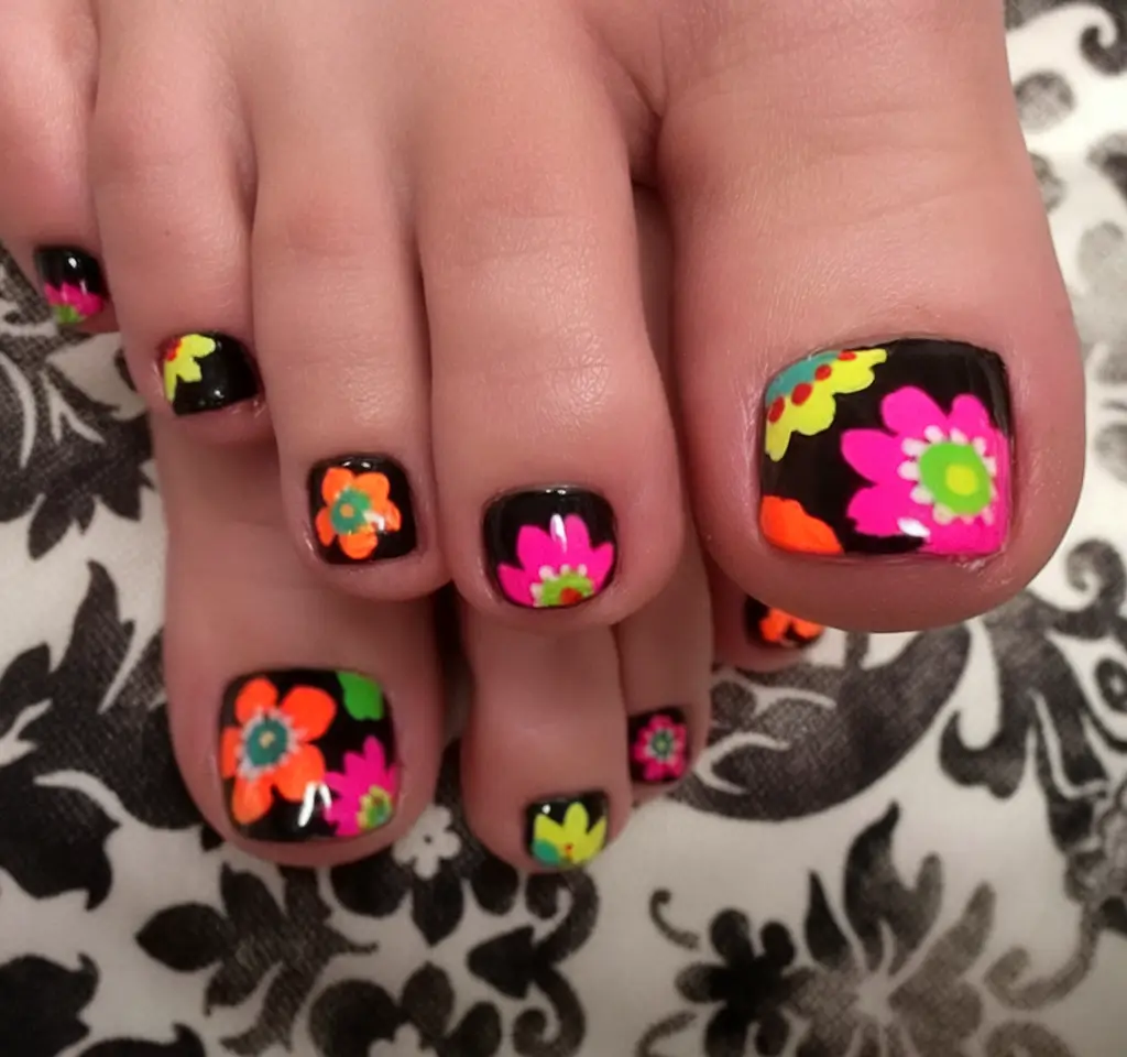 Bold Toe Colors for Summer 2025 neon blooms over jet black