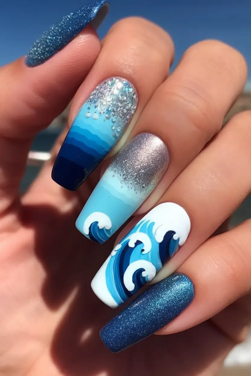 Chill Blue Nails for Summer 2025 Ocean Horizon Nails with Surf Art Energy
