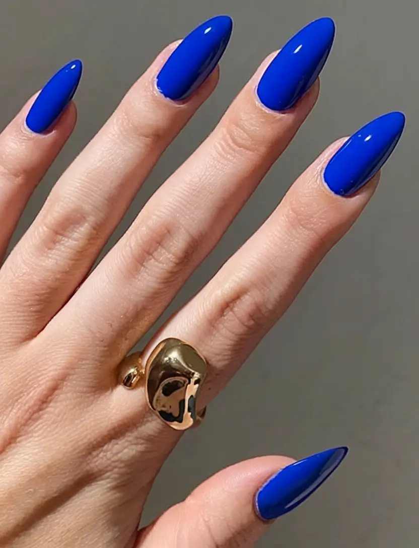 Chill Blue Nails for Summer 2025 Classic Almond Cobalt Gloss