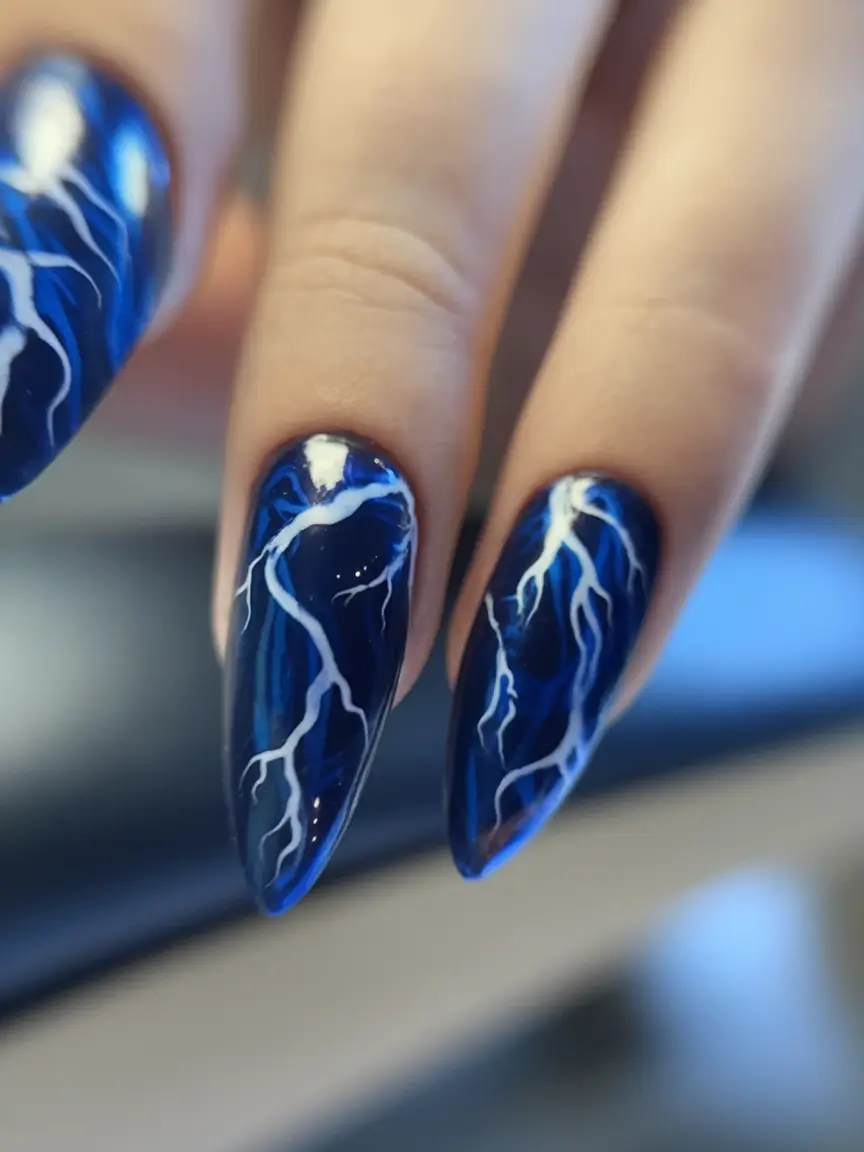 Chill Blue Nails for Summer 2025 Electric Lightning Bolt Nails