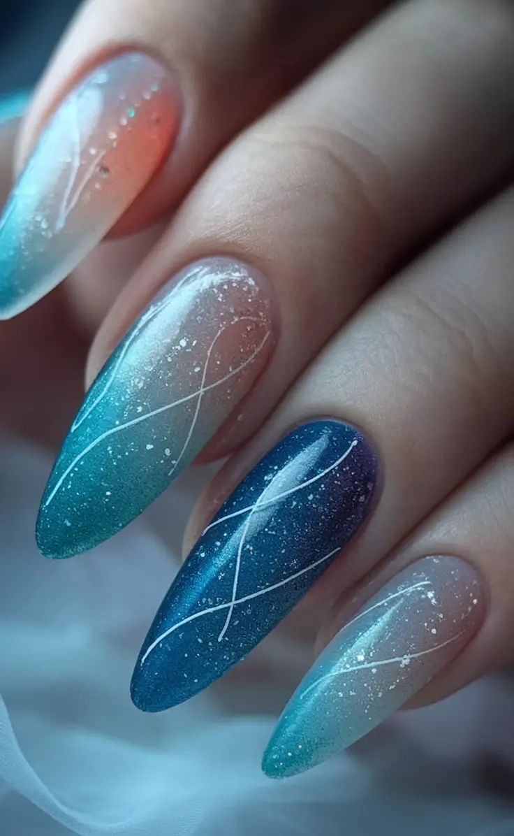 Chill Blue Nails for Summer 2025 Ombre Ice Fade with Cosmic Dust