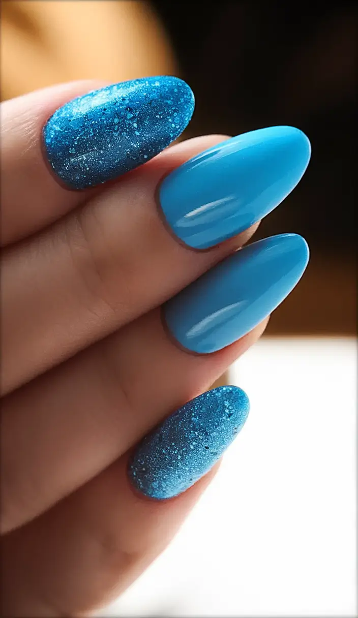 Chill Blue Nails for Summer 2025 Glossy Sky Blue Meets Glitter Sugar