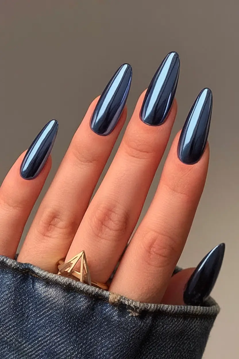Chill Blue Nails for Summer 2025 Molten Dark Chrome Perfection