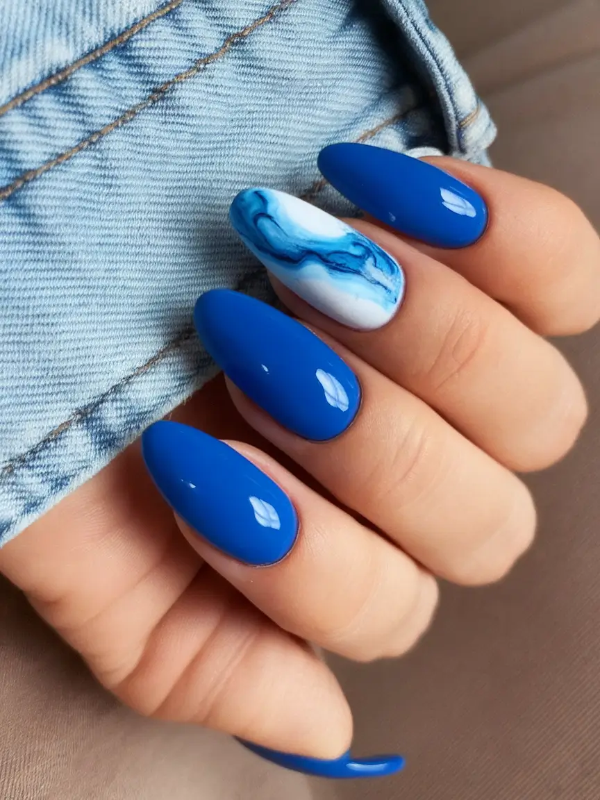 Chill Blue Nails for Summer 2025 Cobalt & Crystal Geode Accent