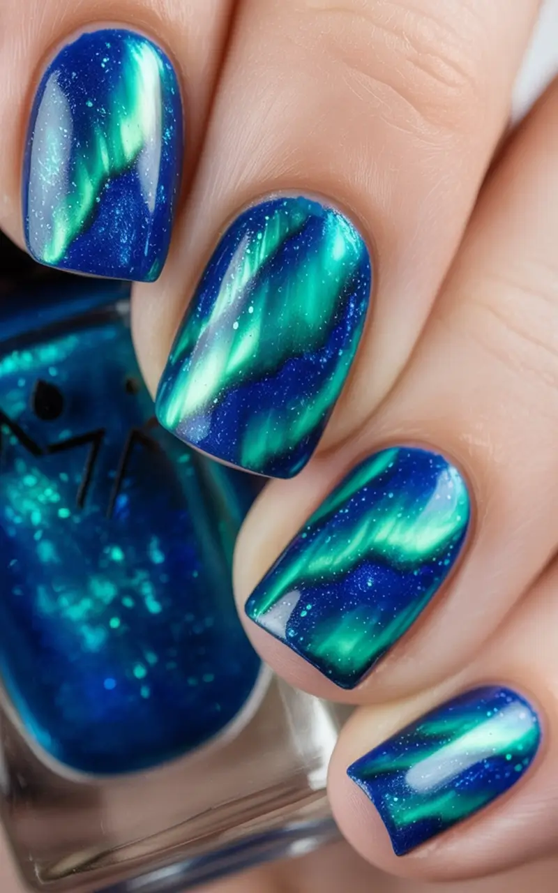 Chill Blue Nails for Summer 2025 Aurora Lights Meet Chill Galaxy