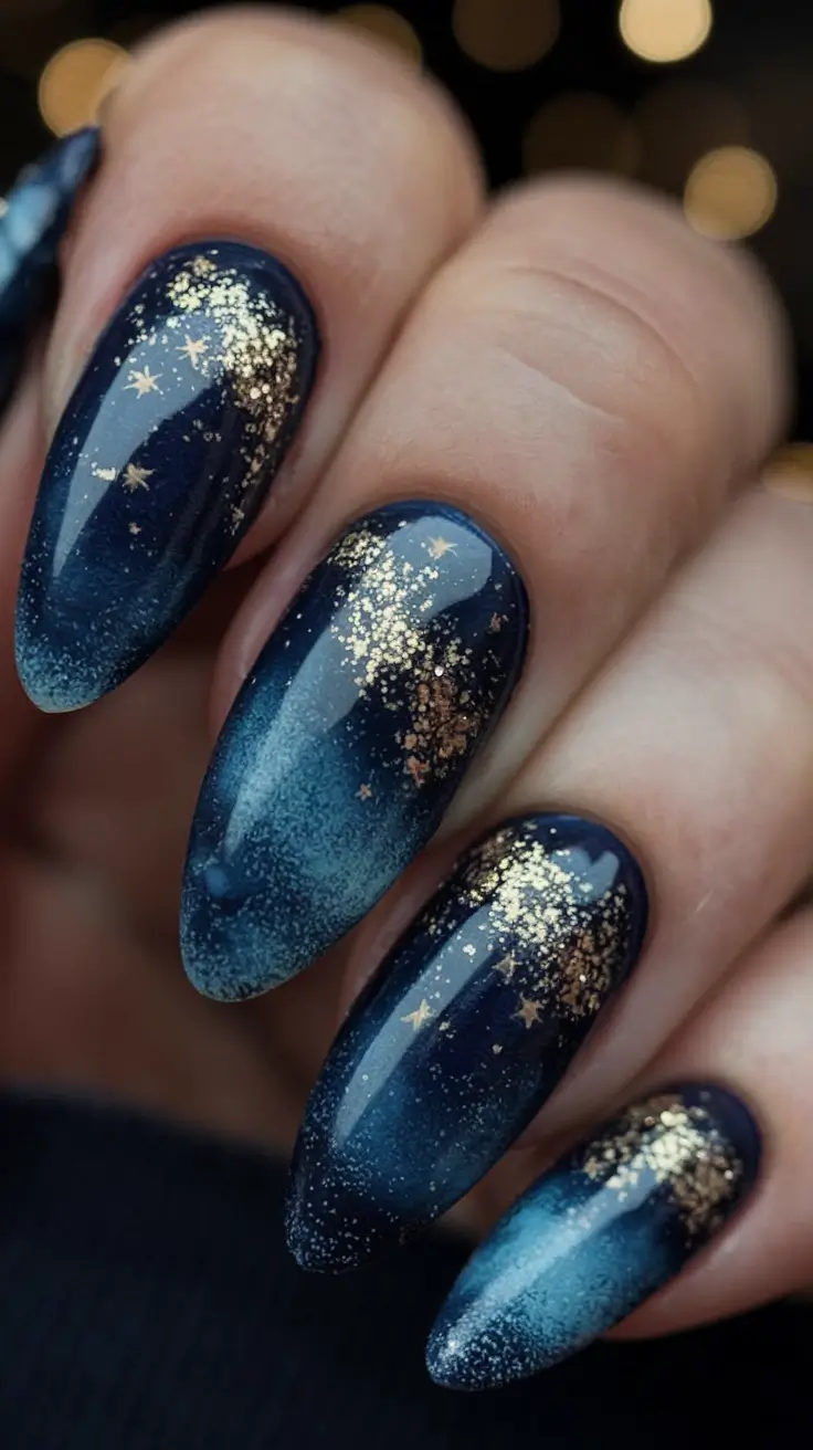 Chill Blue Nails for Summer 2025 Star-Dusted Tips on Dark Navy