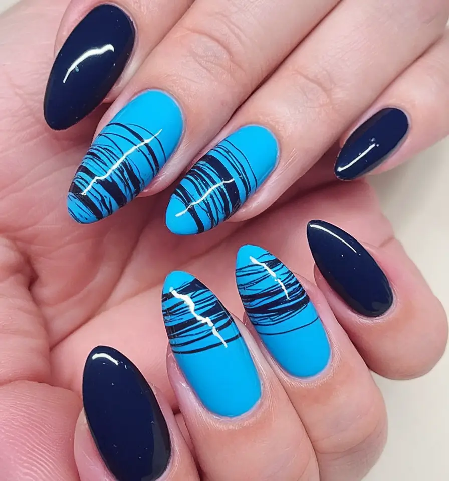 Chill Blue Nails for Summer 2025 Electric Lines Over Cool Cobalt