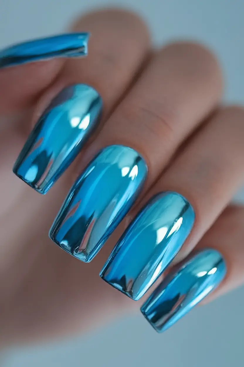 Chill Blue Nails for Summer 2025 Chrome That Gleams Like Ice