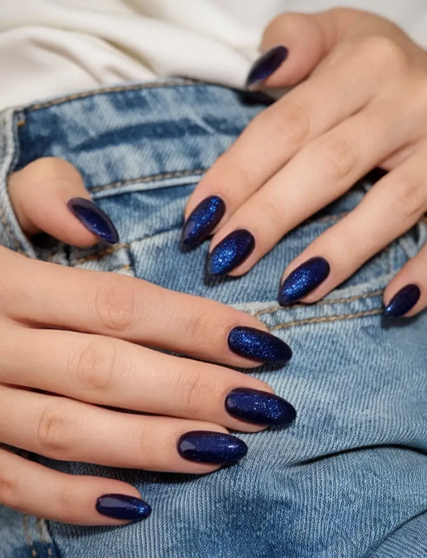 Chill Blue Nails for Summer 2025 Sparkle-Drenched Dark Navy
