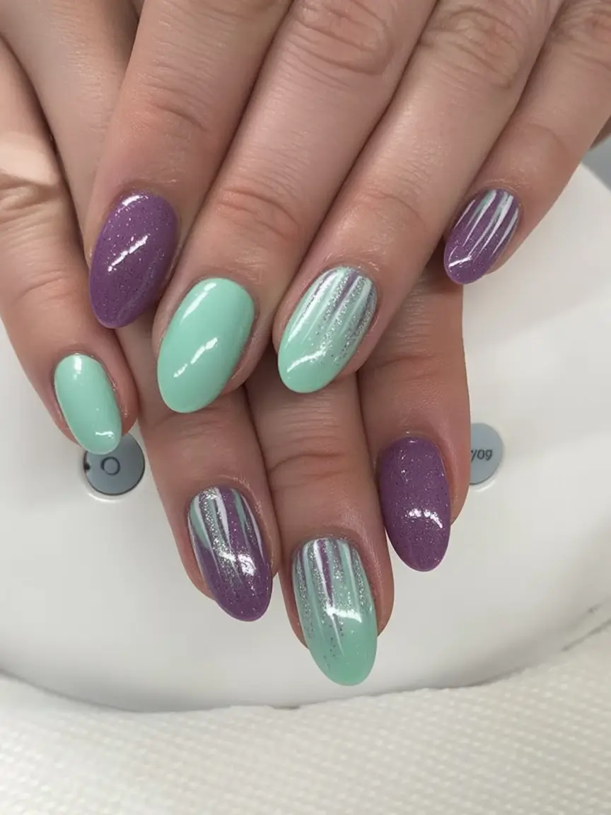 Classy Summer Nails for 2025 Style Mint And Lilac Shimmer Duo