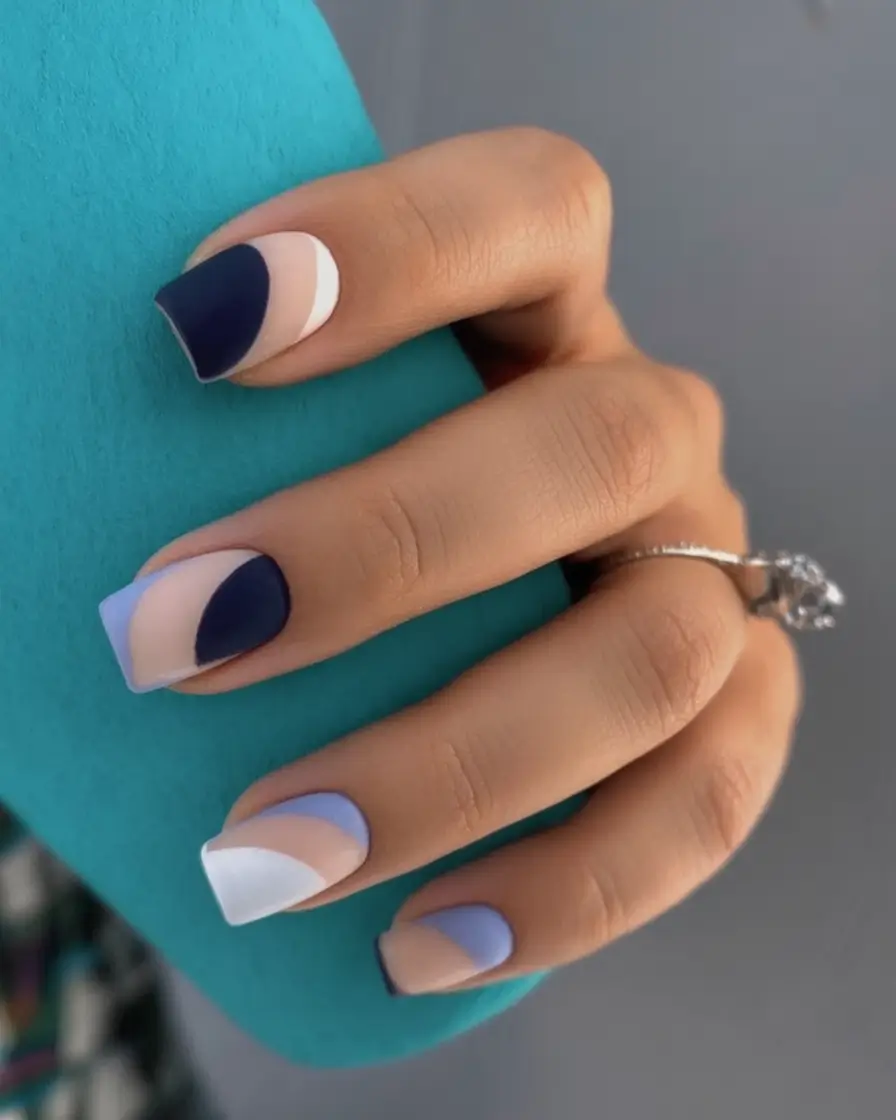 Classy Summer Nails for 2025 Style Cool-Toned Abstract Color Blocks