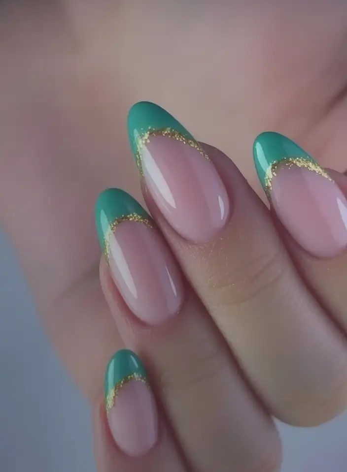 Classy Summer Nails for 2025 Style Minty French Tips With Golden Edges