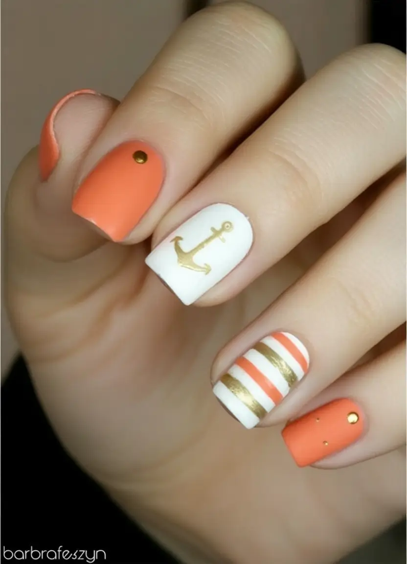 Classy Summer Nails for 2025 Style Nautical Chic With Anchor And Stripes